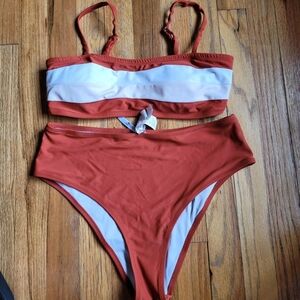 Cupshe Women's White and Orange Bikini Set